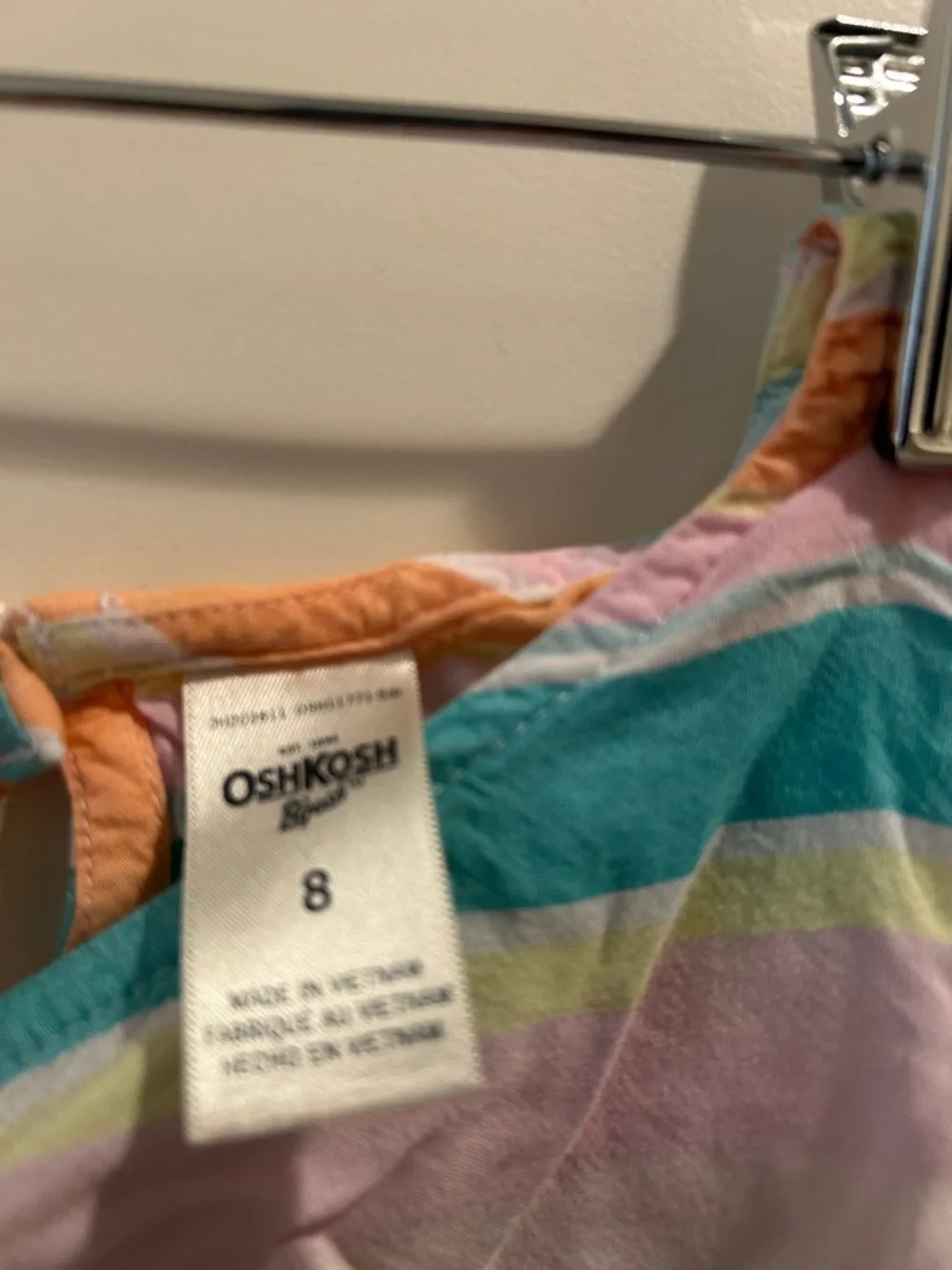 Oshkosh B’gosh Cold Shoulder elastic Ruffle Hem Stripe Pastel summer Dress size8